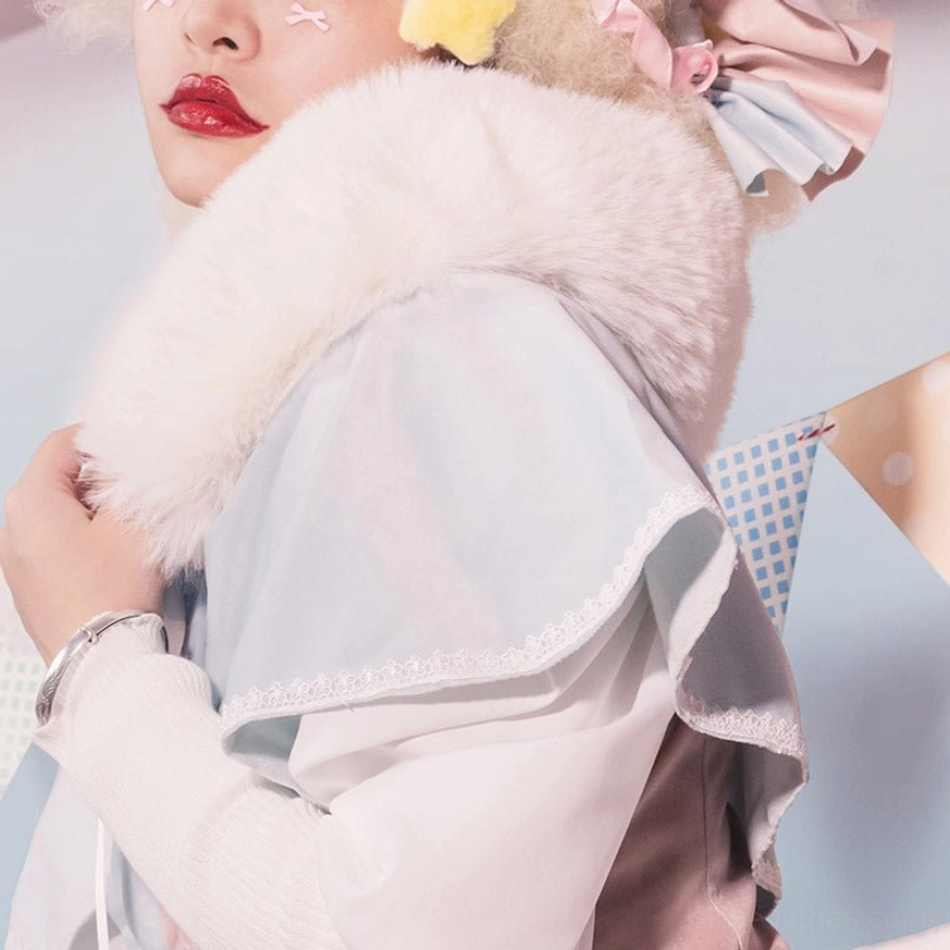 Detachable fox fur collar cape blue colorway optional color variant luxury accessory