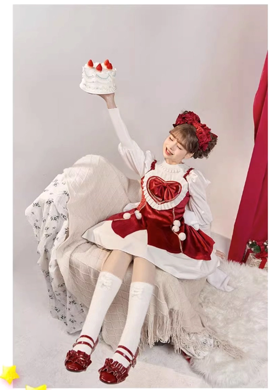 Detachable fox fur collar cape red velvet base white fluffy fur trim luxury lolita accessory