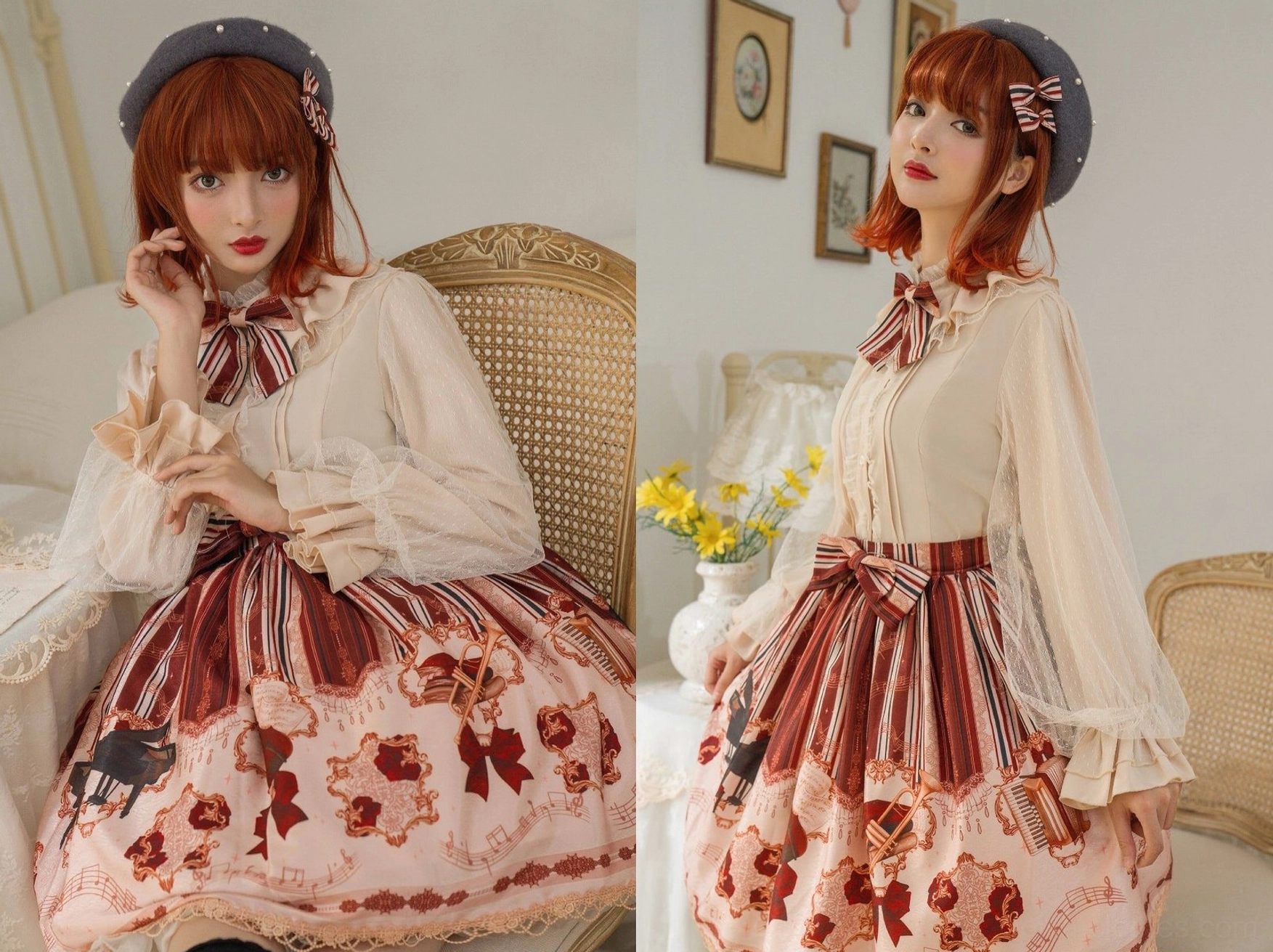 Dim moonlight lolita blouse construction detail showing chiffon yarn blend fabric ruffled edges quality craftsmanship