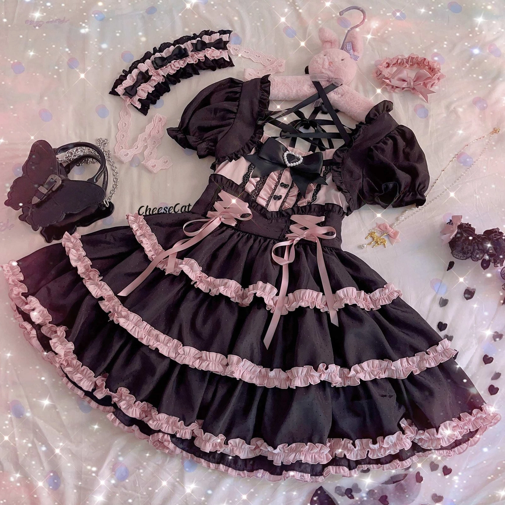 Cotton lolita headdress ruffled lace trim showing layered dimensional construction with soft cotton and delicate lace blend for authentic sweet lolita fashion aesthetic and styling
