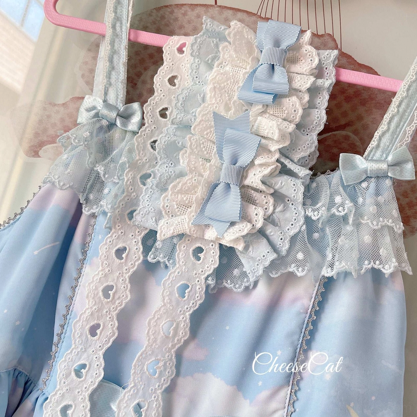 Cotton lolita headdress side angle view showing dimensional layered lace depth and three-dimensional ruffled construction for visual interest and authentic vintage-inspired lolita aesthetic