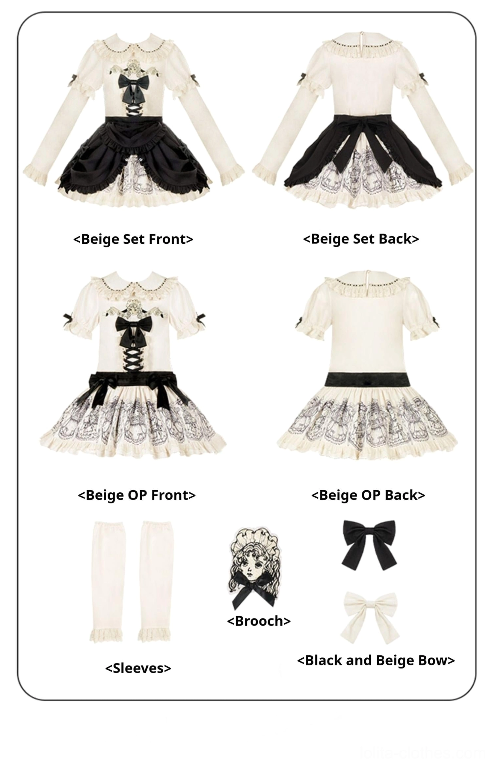 Close-up detail of doll print embroidery pattern on vintage lolita OP dress - showing intricate embroidered doll motifs and fabric texture on skirt panel