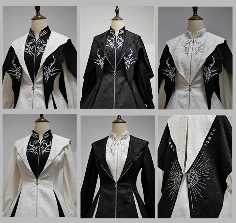 Gothic Lolita coat back embroidery radial silver pattern dragon scale design full back view