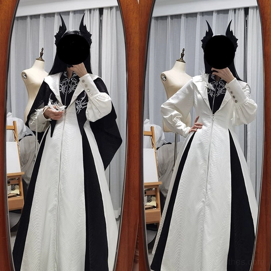Detachable silver embroidered dragon wings accessory for Gothic Lolita ensemble customization