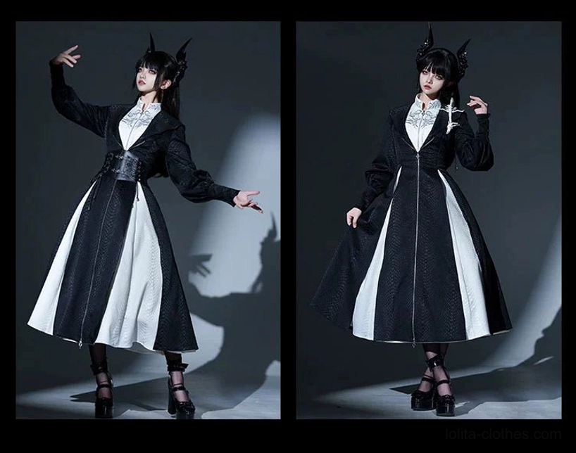 Dragon Scale Gothic Lolita JSK fabric texture and woven detail with silver embroidered collar
