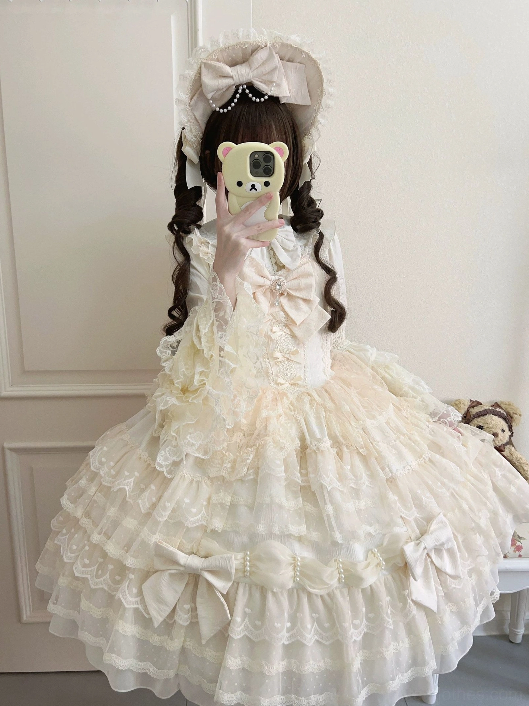 Dream Prelude Lolita care instructions showing hand washing air drying and proper storage for polyester dress maintenance
