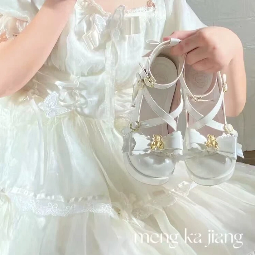 Dreamy bear sweet lolita heels available in multiple color options display, color variety showcase - pink, blue, black, white, brown alternatives, complete color palette presentation, personalized coordinate matching