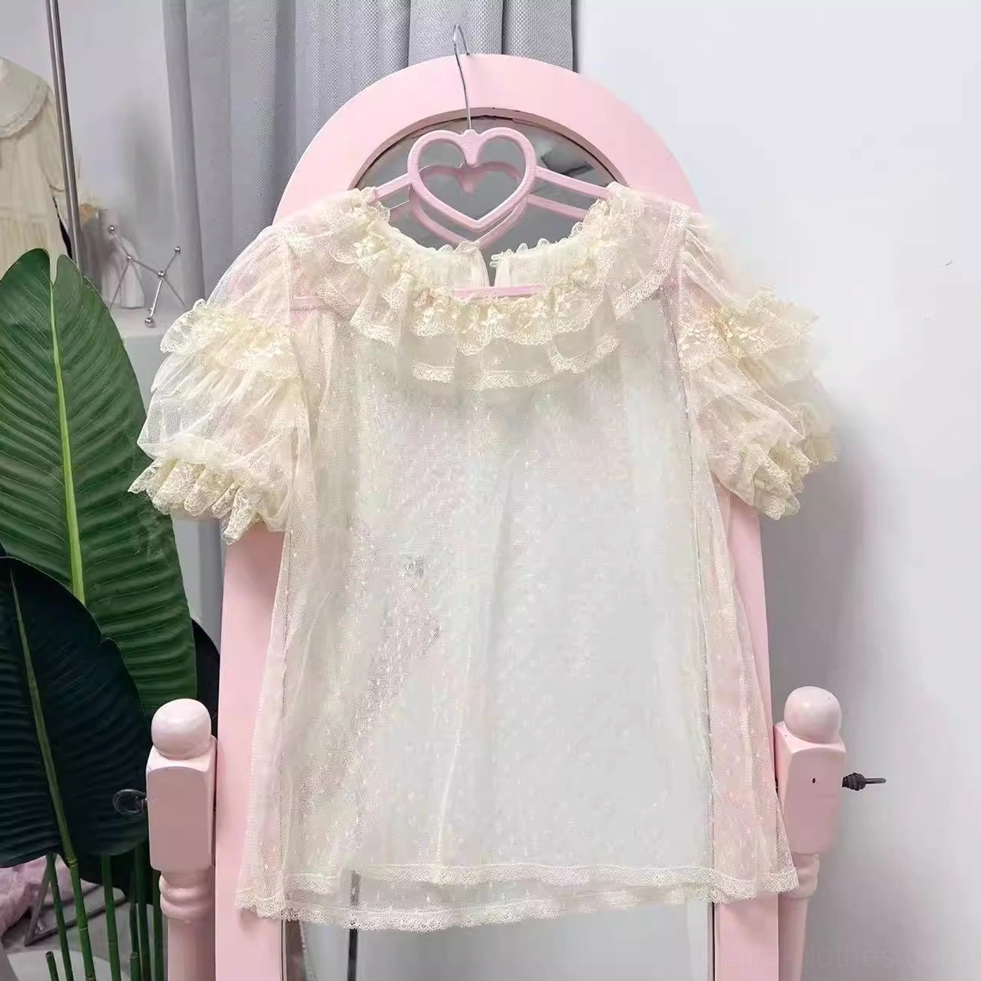Sweet lolita blouse in apricot color designed to layer under the Dreamy Butterfly JSK dress, creating classic coordinated sweet lolita ensemble for versatile styling options