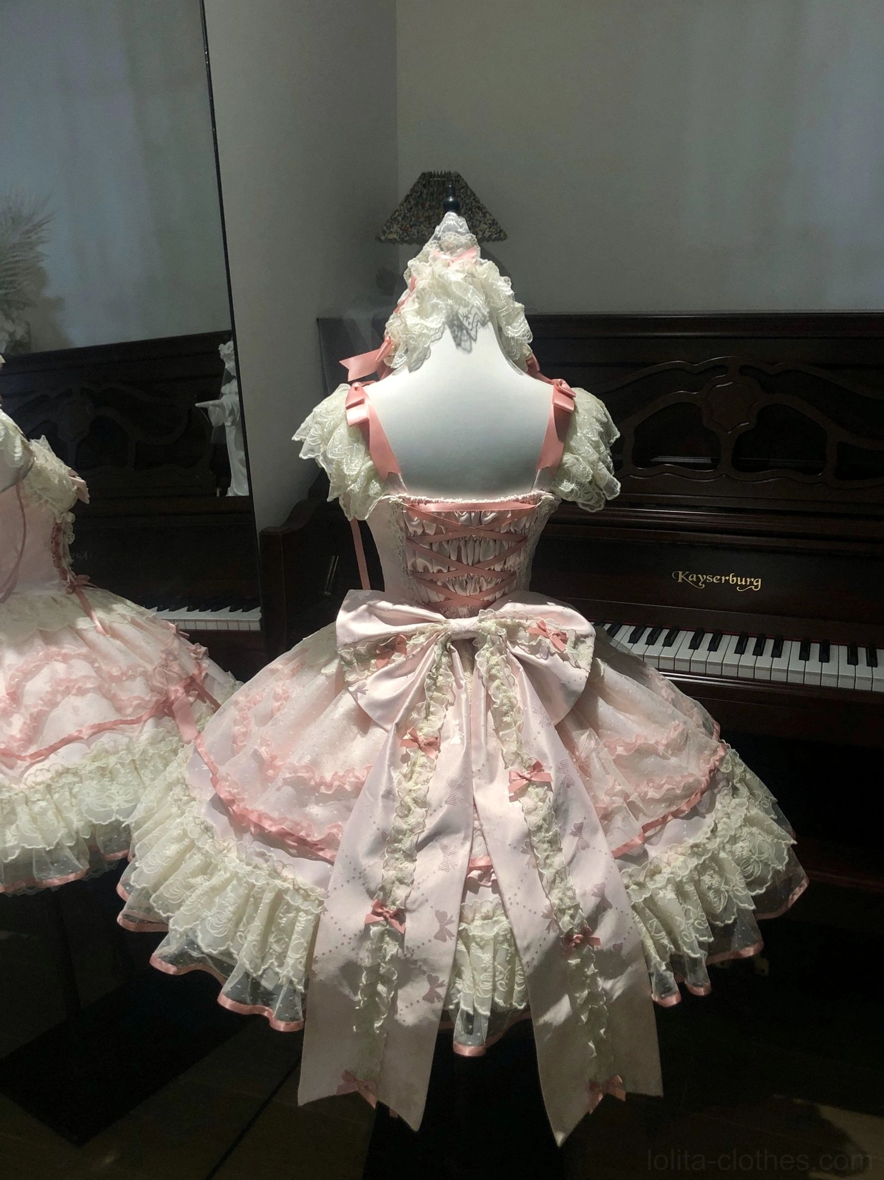 Dreamy Butterfly JSK with matching accessories including optional trailing bow and lace headband, demonstrating the full accessory collection for achieving polished sweet lolita look