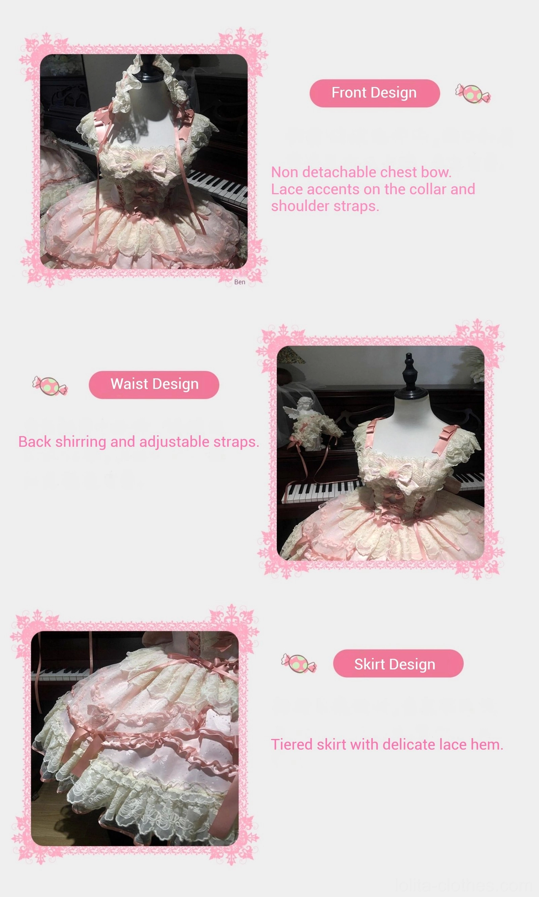 Dreamy Butterfly sweet lolita JSK dress size chart and measurement guide providing accurate dimensions for proper fit across different body types and lolita styling preferences