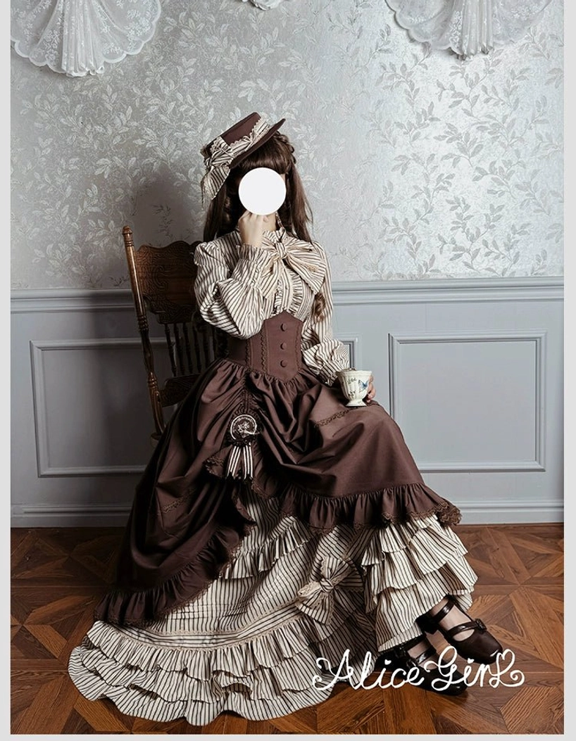 Duke of Victoria classic lolita blouse adjustable back lace-up closure structured fit slim proportion flat lay front view measurement