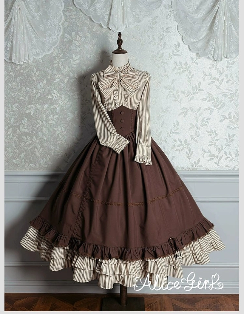 Duke of Victoria classic lolita overskirt lace-up back closure adjustable fit detail flat lay sizing reference