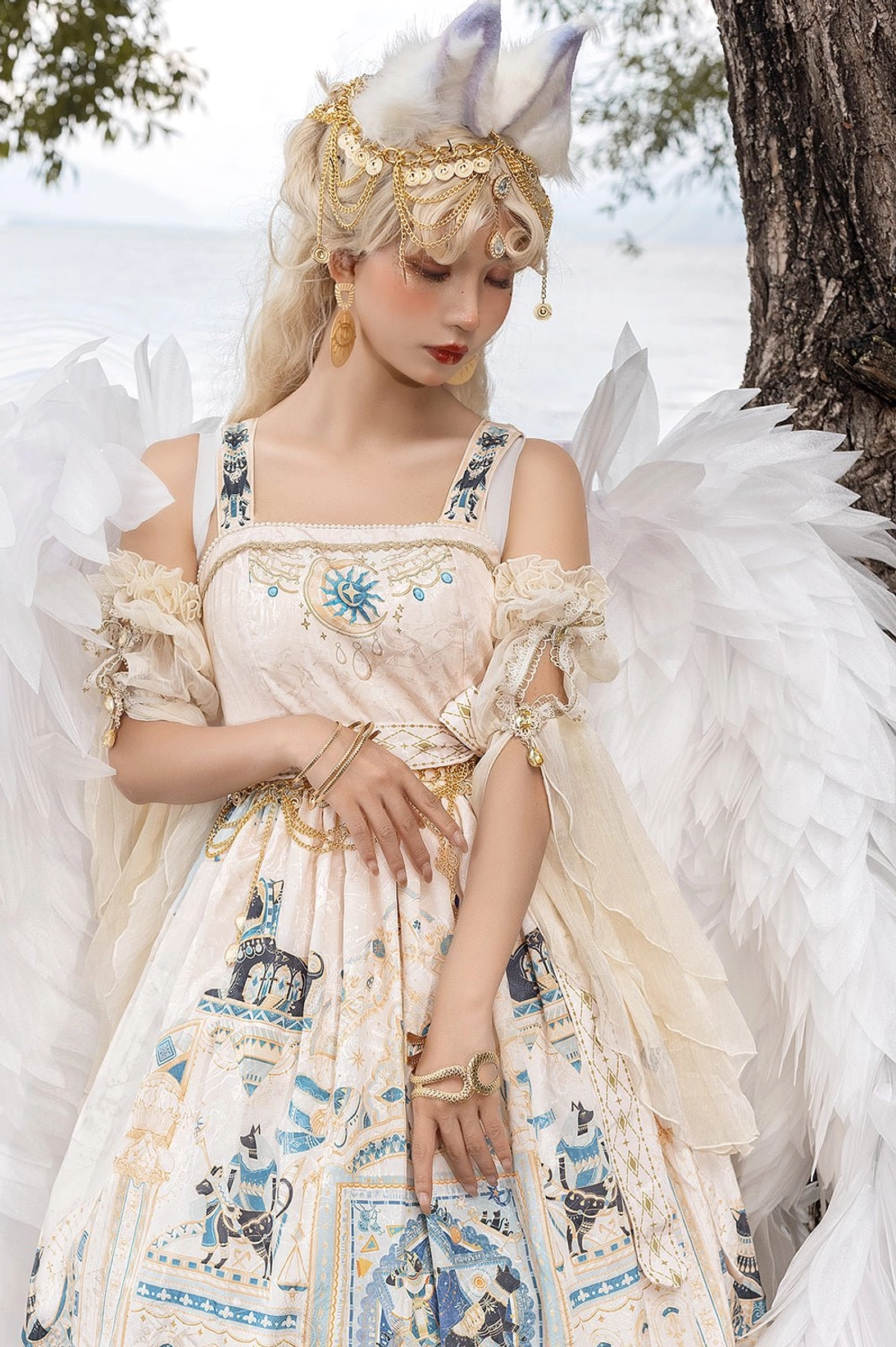 Dusk Bester Egyptian Lolita JSK side-by-side color comparison ivory black cyan color options