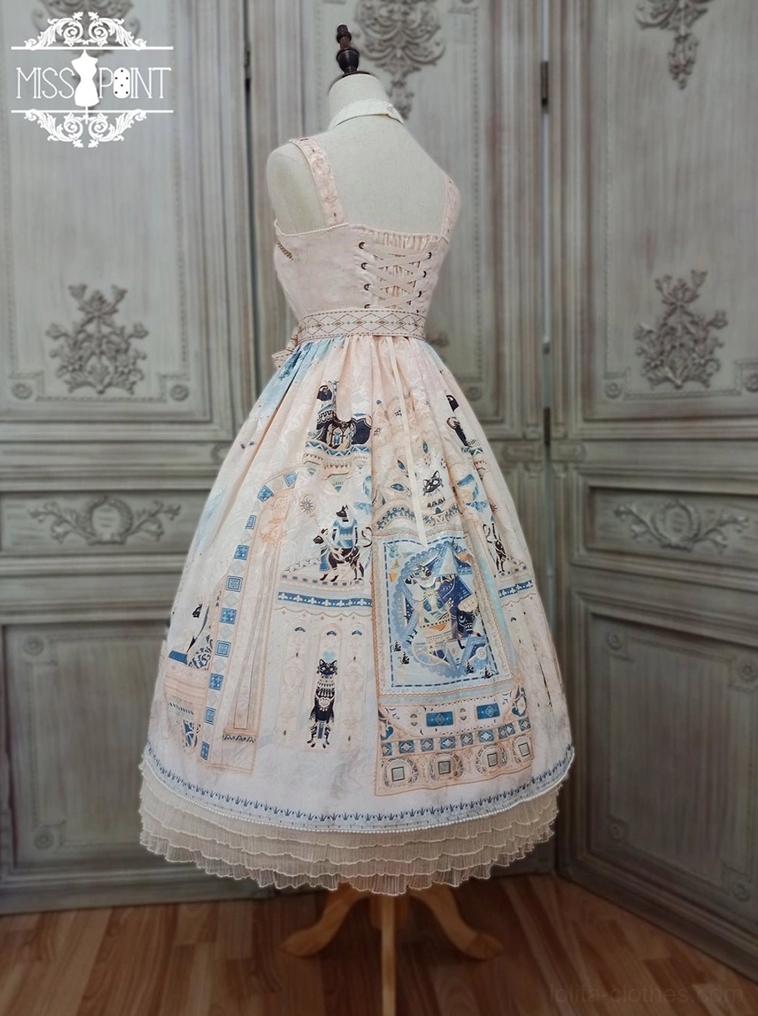 Egyptian Lolita JSK product packaging unboxing showing included waist sash belt and presentation
