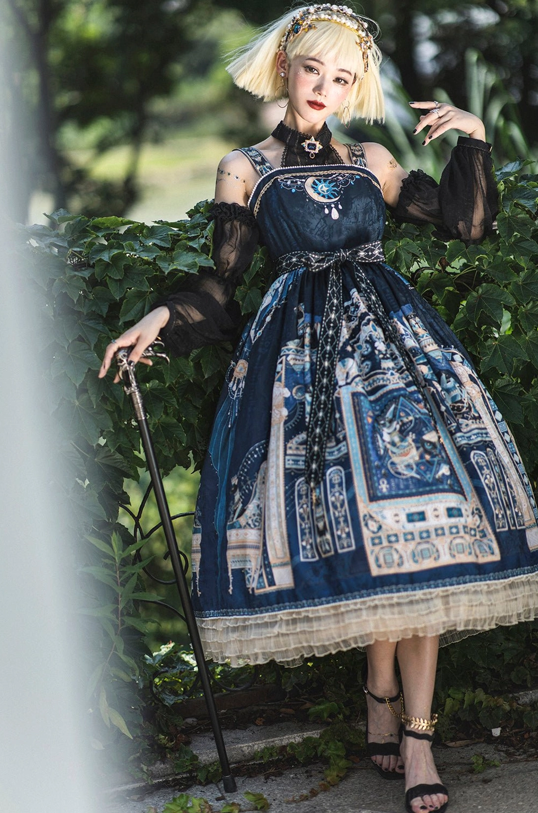 Dusk Bester Egyptian Lolita JSK tiered flounce lace hem detail close-up showing construction quality