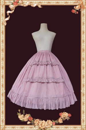 Dusty pink taro lolita chiffon petticoat underskirt with three-layered ruffle hem A-line silhouette front view
