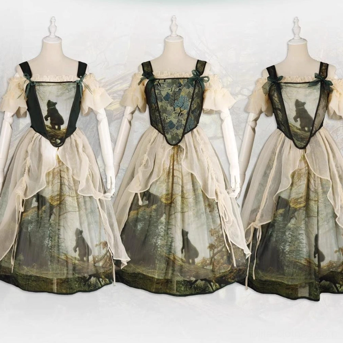 Elegant lolita bear print dress beige inner dress underskirt option color variant choice