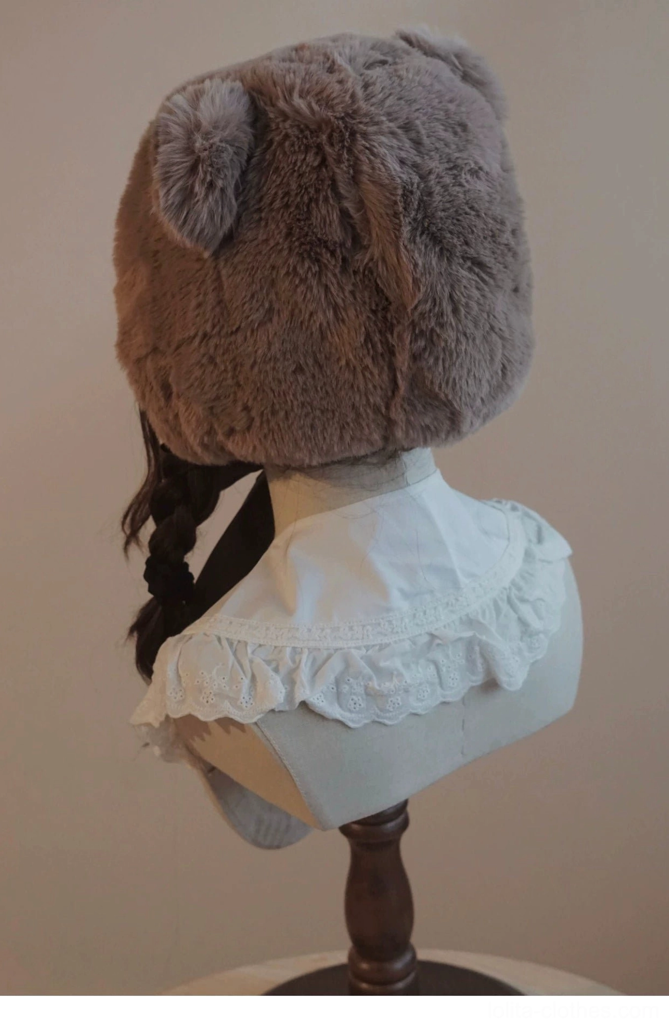 Embroidered landlord beanie lolita hat showing hand-stitched bear and detail embellishments