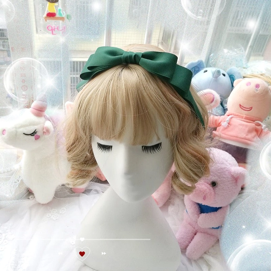 Emerald dark green rich sweet lolita hair bow clip KC matte satin vibrant fresh color display