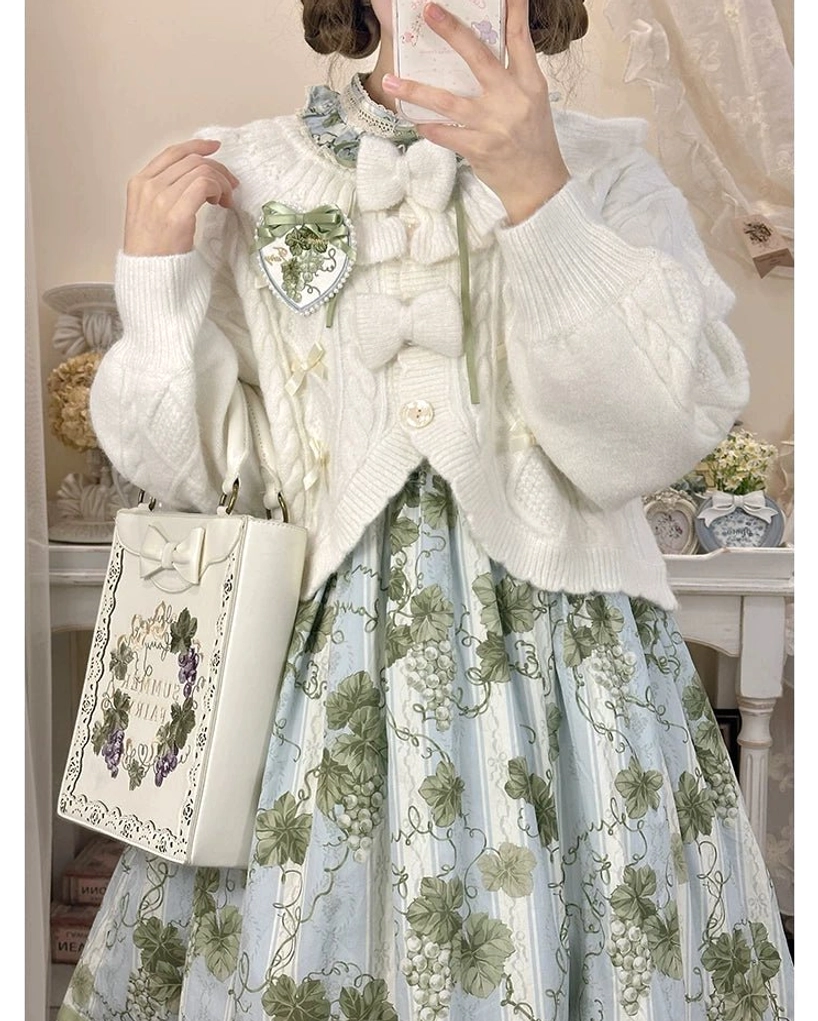 Enchanted Garden Ruffle Cardigan All Four Colors Available Chocolate Oatmeal Milky White Cherry Red