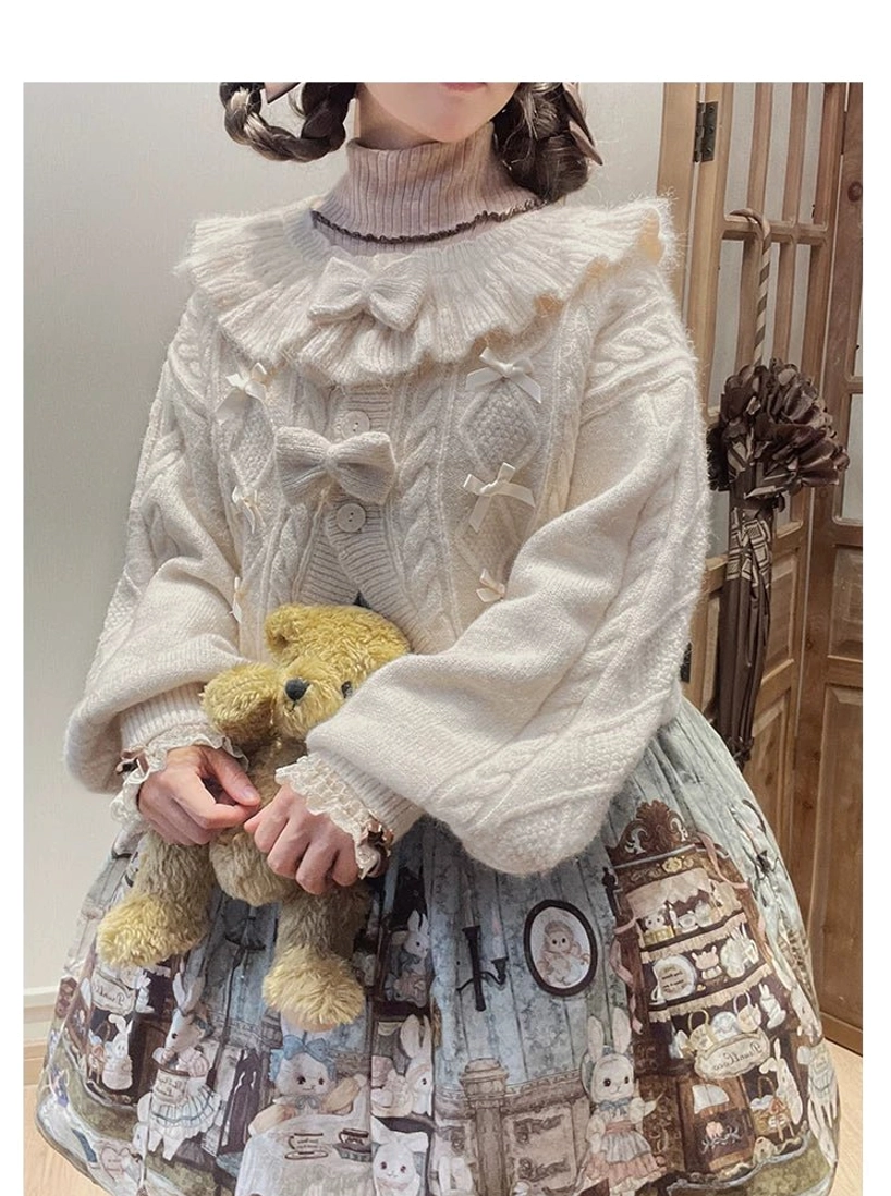 Enchanted Garden Ruffle Cardigan Lolita Detachable Bow Placement Options Multiple Color Variations Display