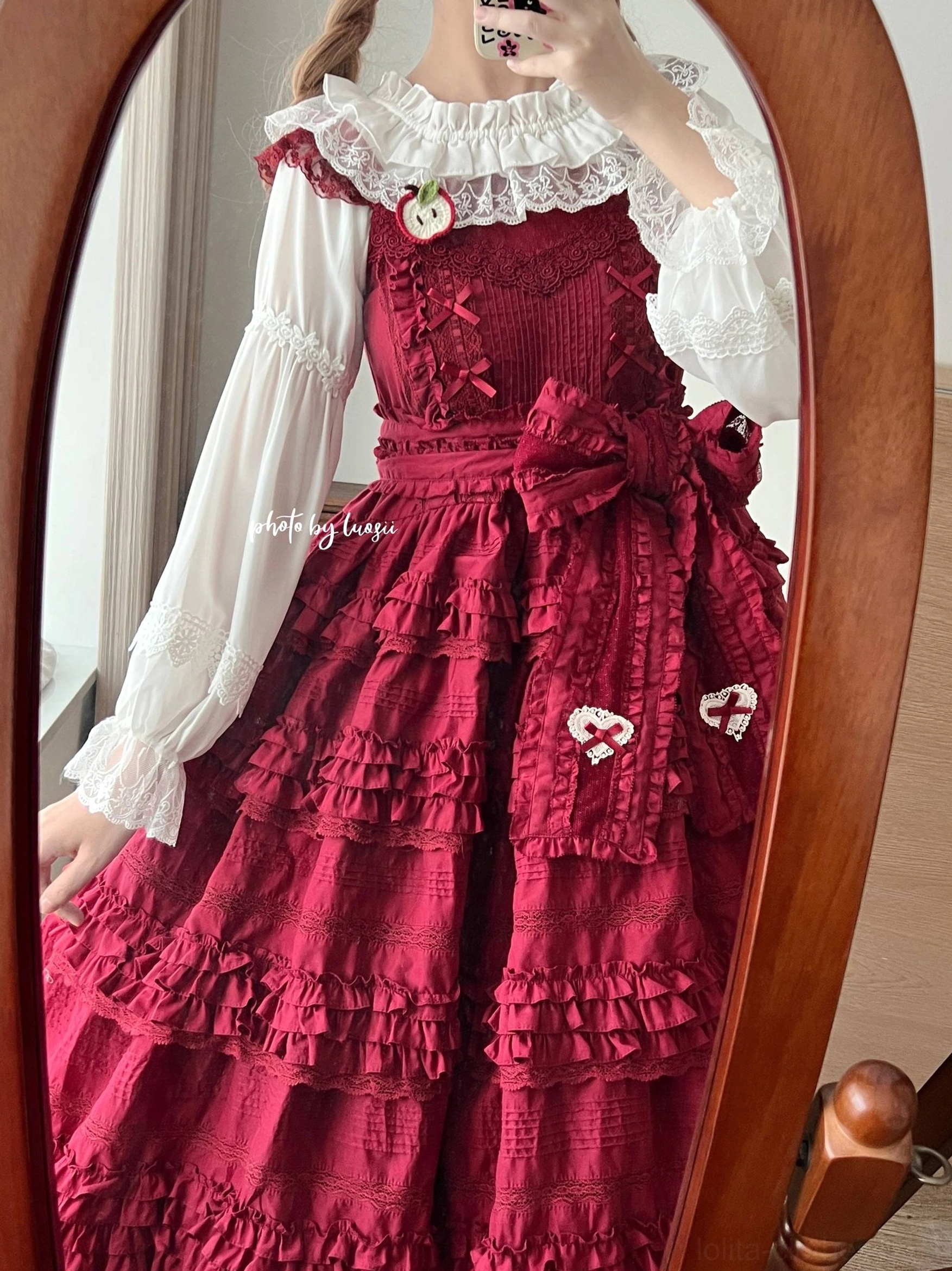 Ethereal chiffon off-shoulder Lolita blouse lantern sleeves versatile neckline classic Japanese fashion styling detail