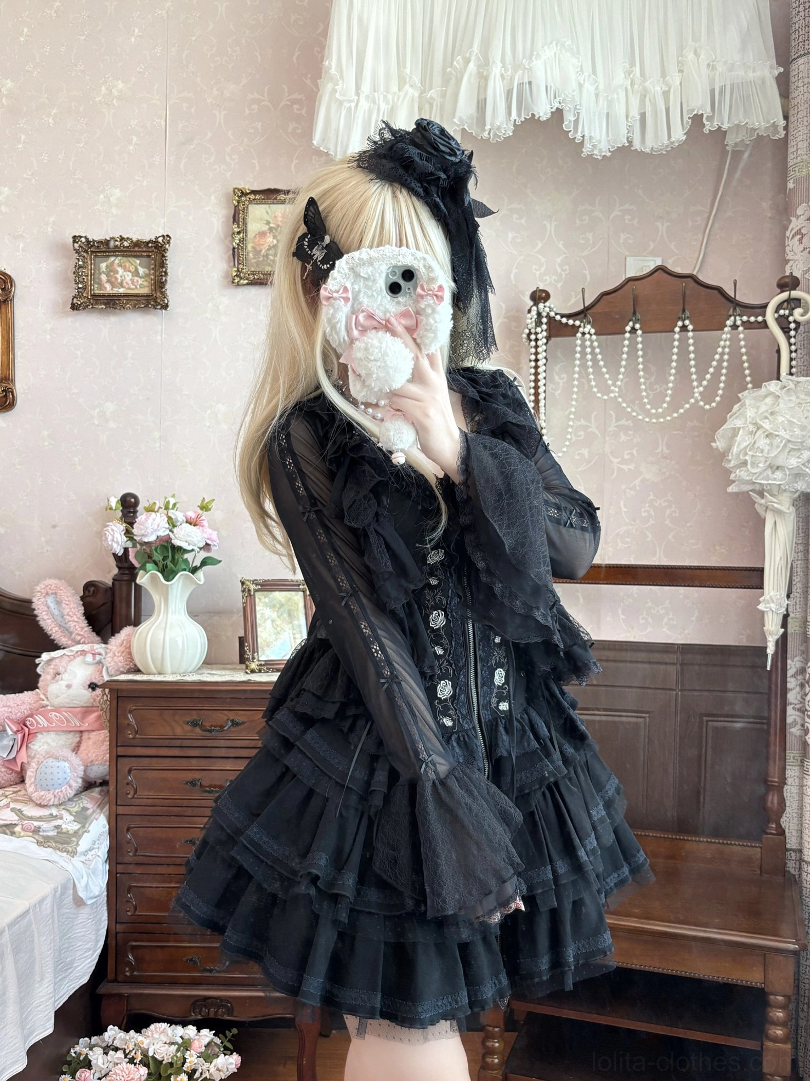 Ethereal tulle bolero cardigan styled lolita coordinate ensemble, showcasing romantic sweet lolita aesthetic with delicate ruffle lace details and graceful proportions