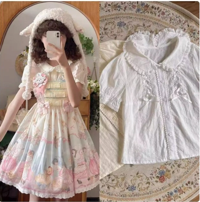 Extended Sheep Pattern Waltz Lolita JSK white shirt extended length version classic clean aesthetic formal occasion