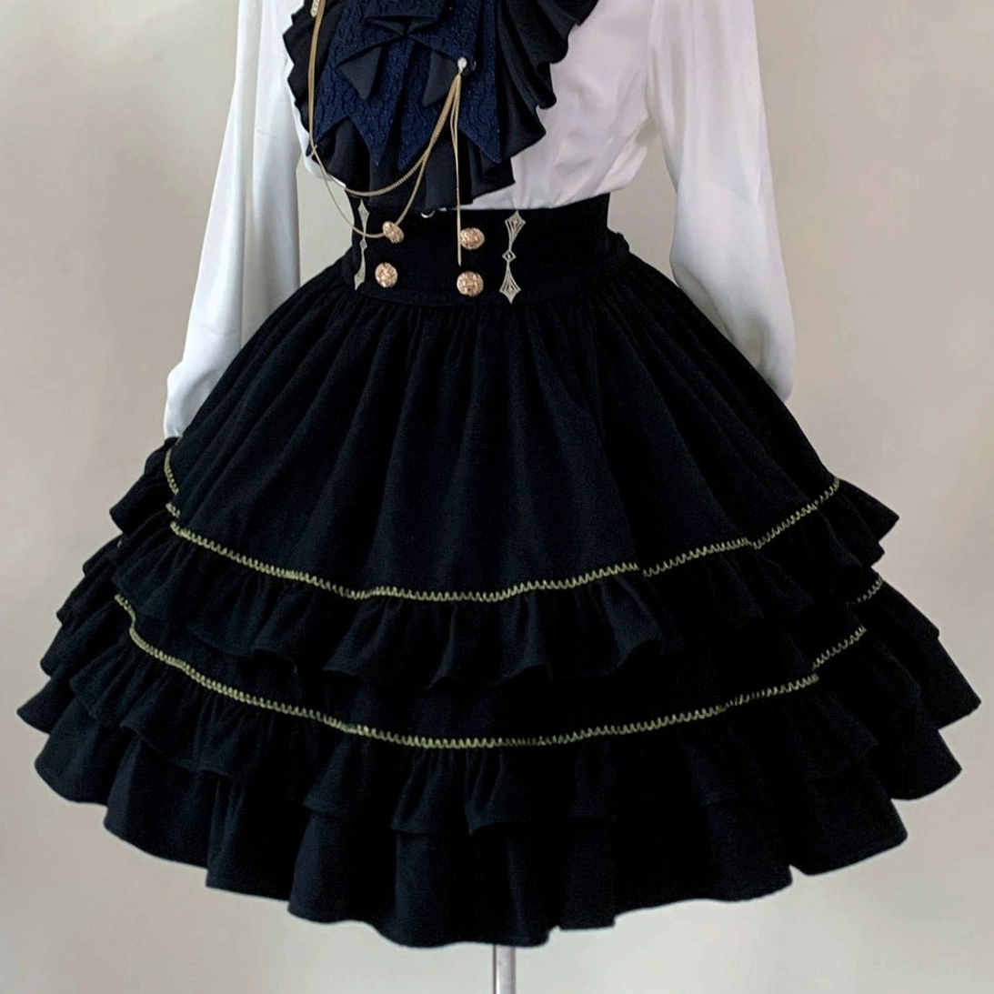 Fallen Moon Rule military lolita care label and product information detail, showing washing instructions and fabric composition