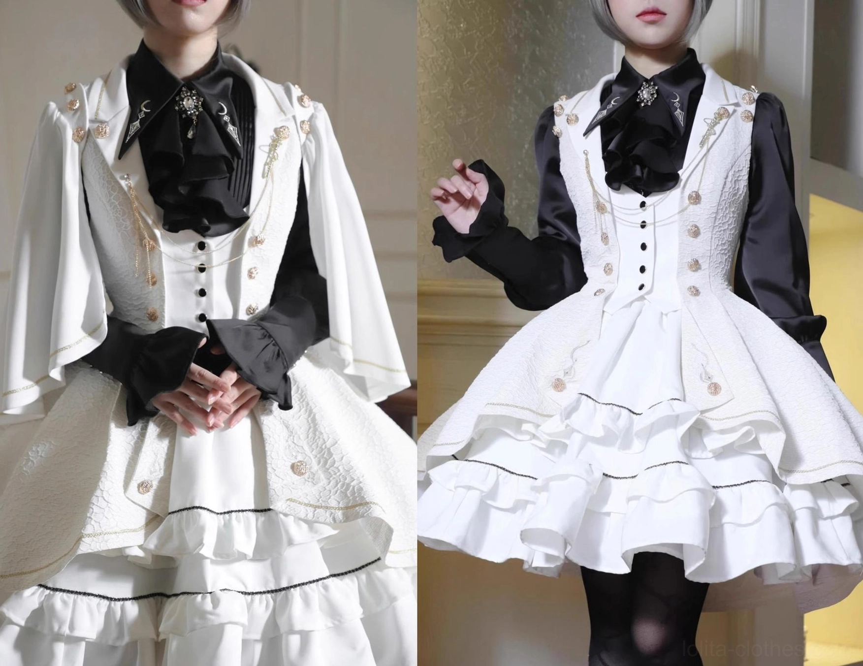 Fallen Moon Rule military lolita hosiery and footwear pairing recommendations, showing tights and ankle boot coordination options