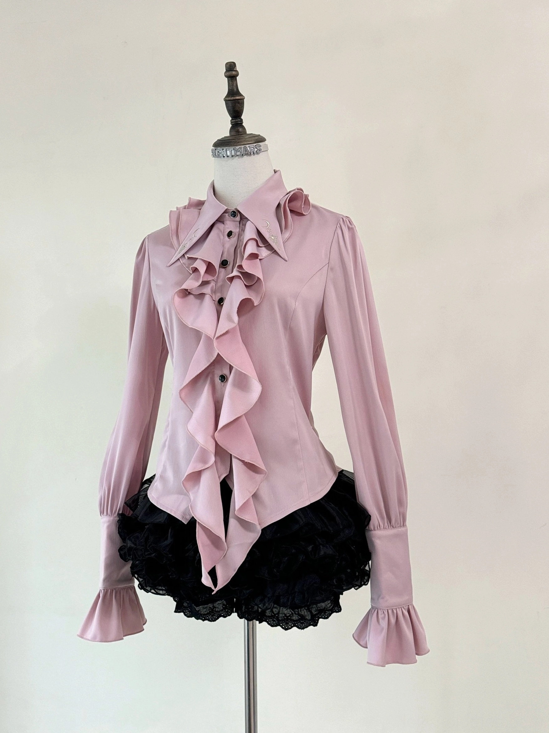 Fallen Moon Rule military lolita pink shirt only option, frontal display showing pink color variant and shirt-only component option