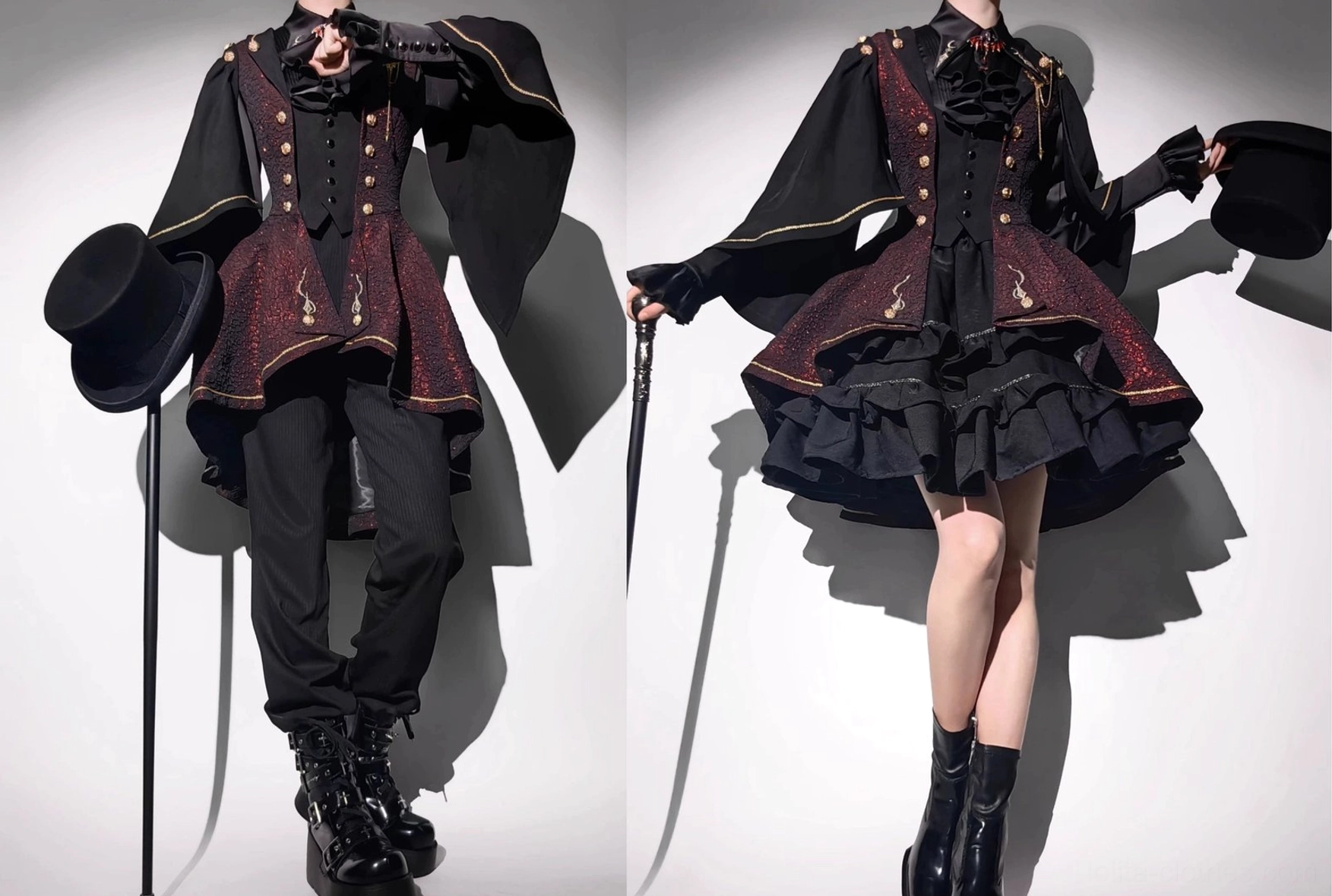 Fallen Moon Rule military lolita under professional studio lighting, high-quality product photography showcasing craftsmanship detail