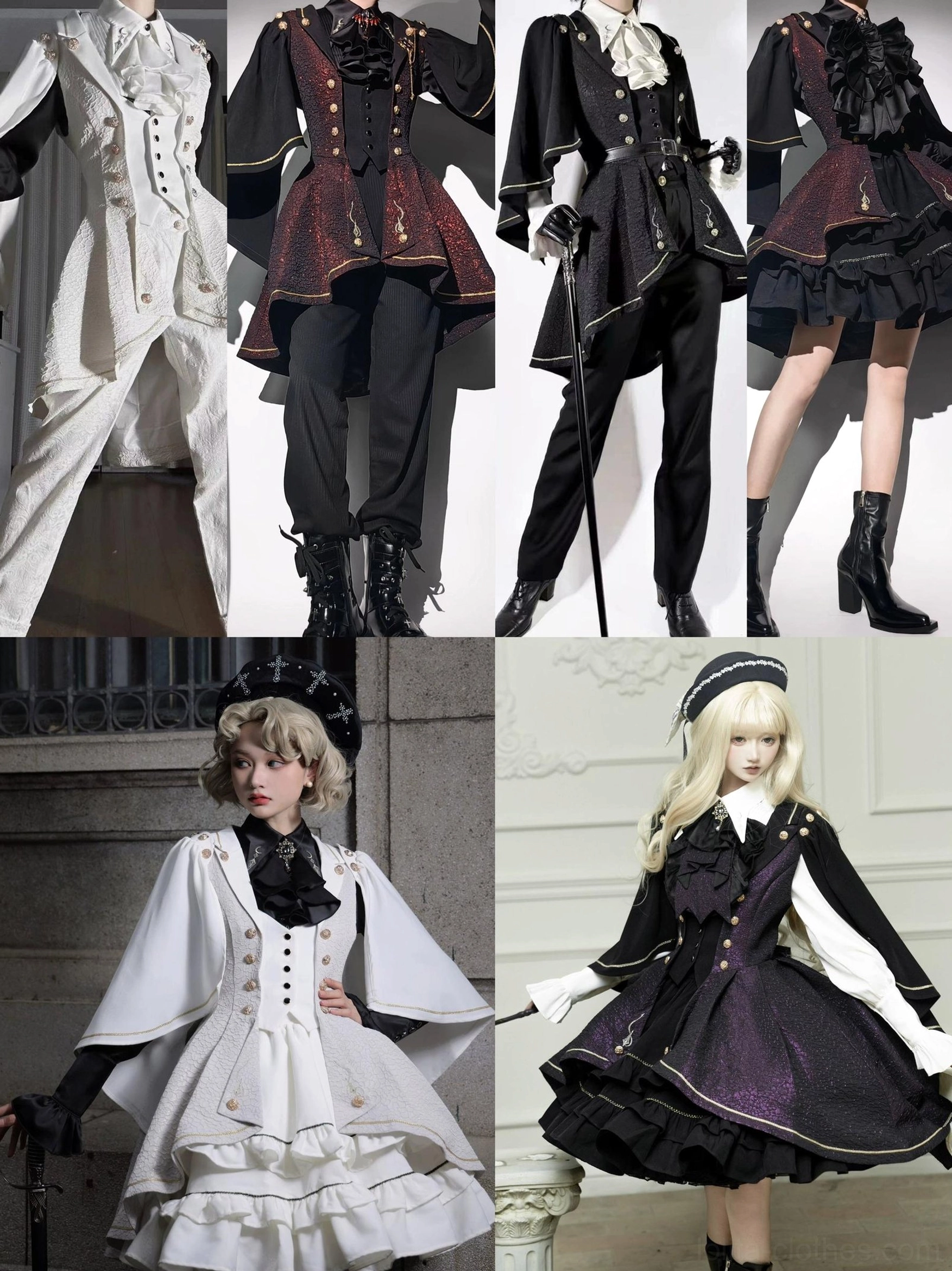 Fallen Moon Rule military lolita in theatrical stage lighting, demonstrating dramatic silhouette and design elements under performance conditions