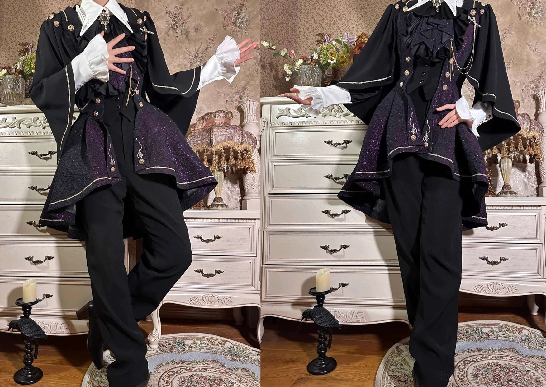 Fallen Moon Rule military lolita waistline and buckle detail, highlighting adjustable back waist buckle mechanism and fit adjustment