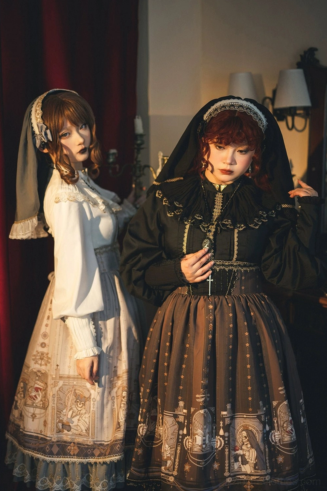 Fishbone gothic lolita skirt gold water soluble lace edge silk embroidered lace fabric detail