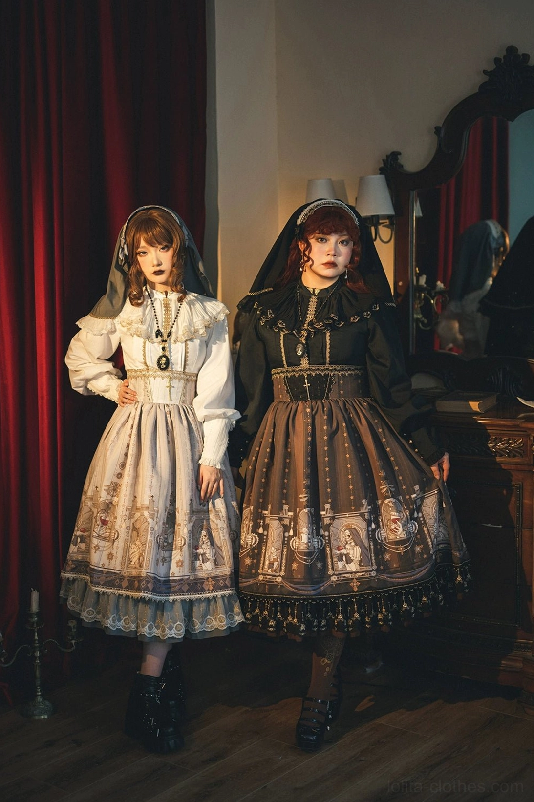 Fishbone gothic lolita skirt Mary Jane shoes ankle boots footwear pairing styling suggestion