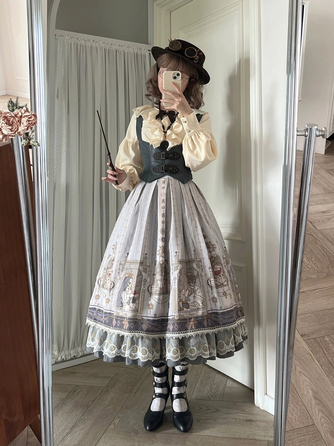 Fishbone gothic lolita skirt size range XS to XXL waist measurement demonstration all sizes