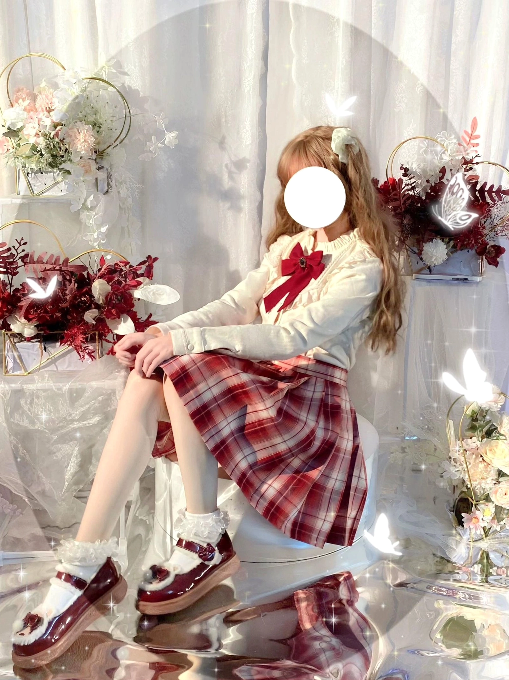 Fleece-lined lolita long-sleeve blouse demonstrating round neckline flattering silhouette and youthful vibrant style aesthetic