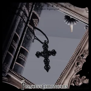 Black gothic cross necklace black version filigree pendant rope chain ouji lolita style accessory