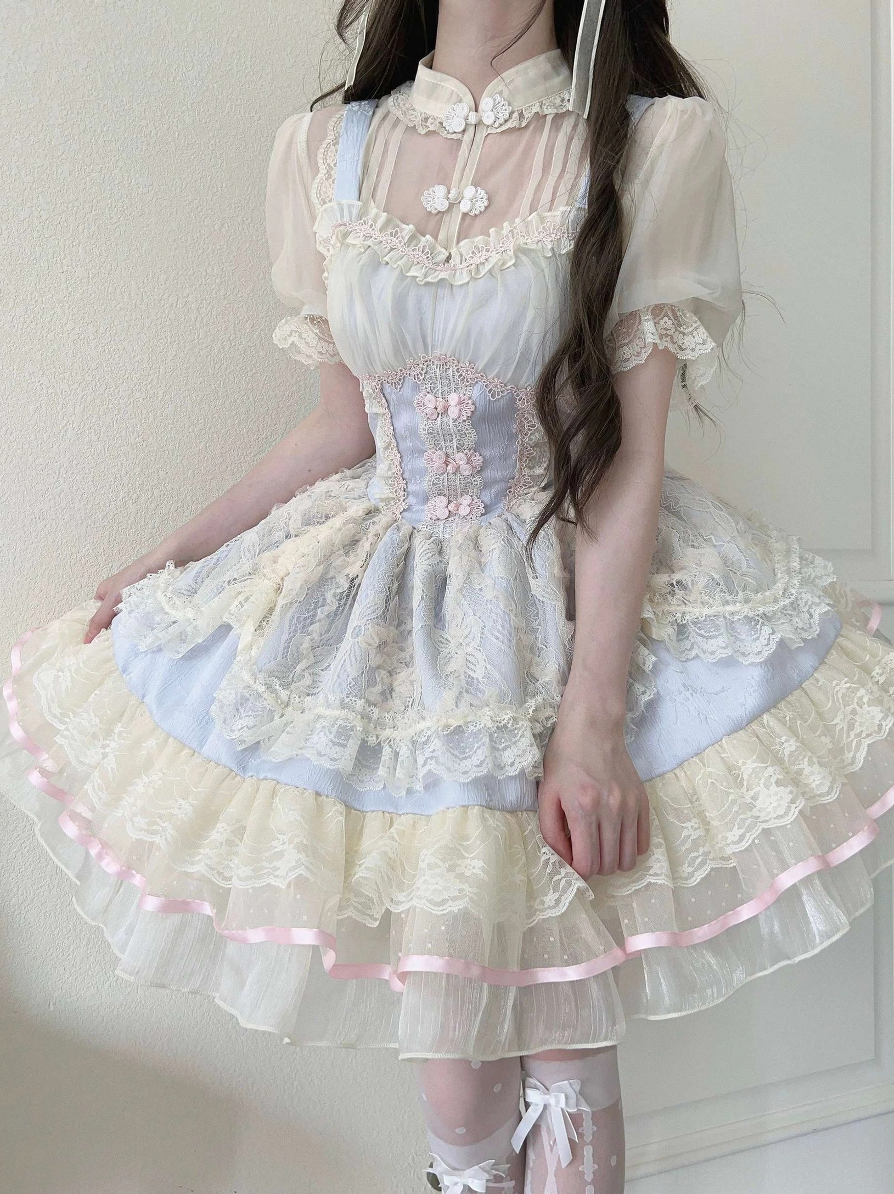 Detachable sheer puff sleeves for floral ballet lolita jsk dress optional sleeve accessory piece