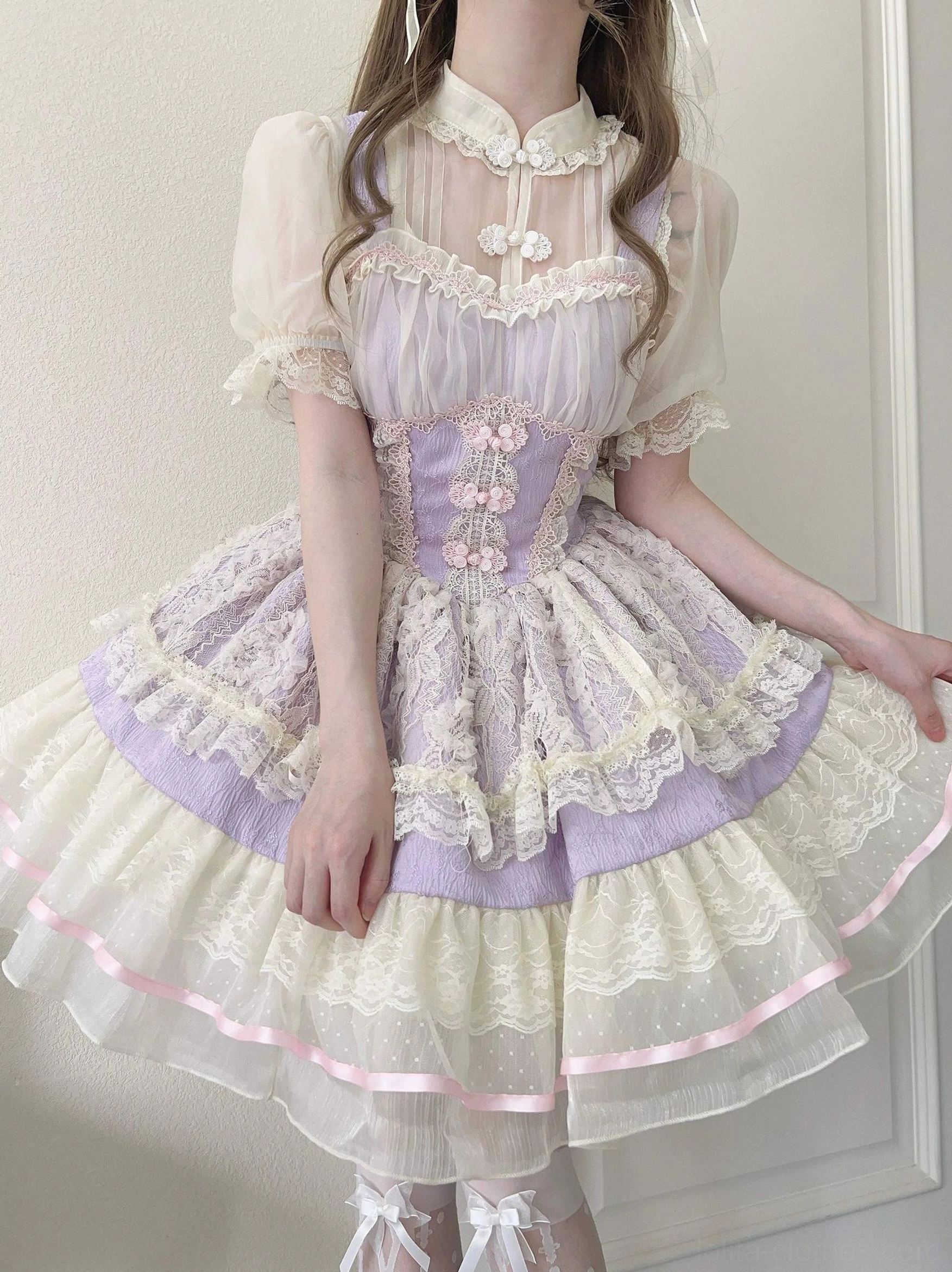 Blue pastel floral ballet lolita jsk dress with packing box complete set boxed ready for shipping