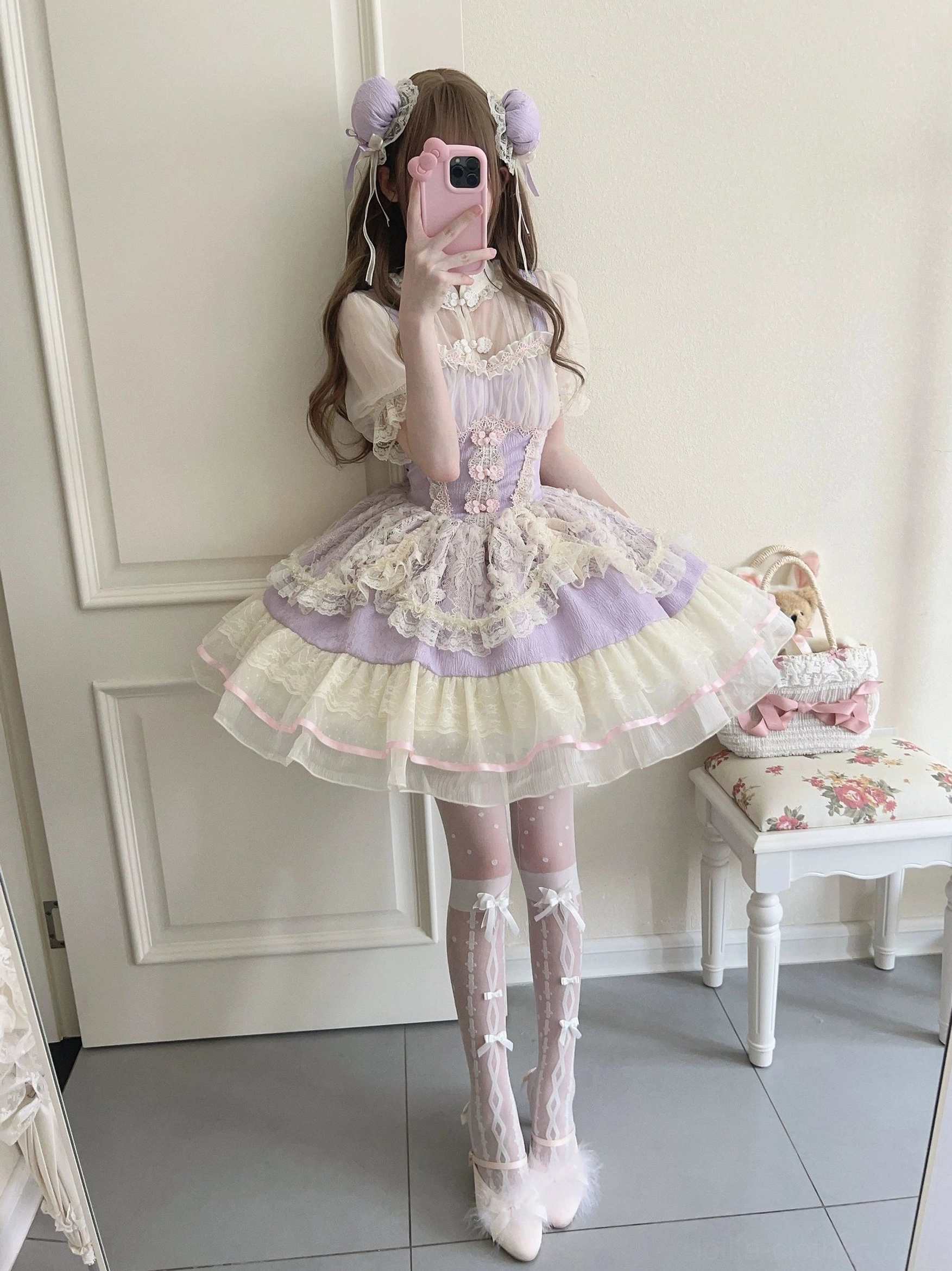 Pink floral ballet lolita jsk dress with packing box complete boxed set ready for shipping delivery