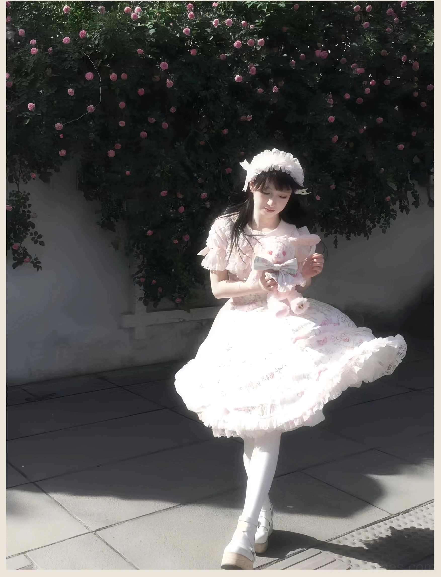 Floral old school Lolita JSK dress paired with complementary blouse and accessories for versatile coordinate creation