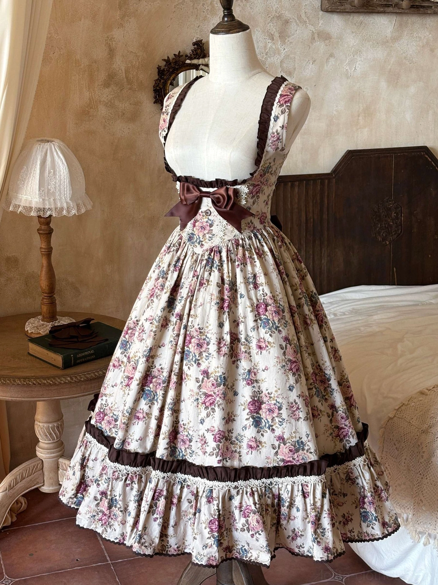 Floral Reverie Lolita jumper skirt dress detachable bows front chest waist customizable decoration styling options