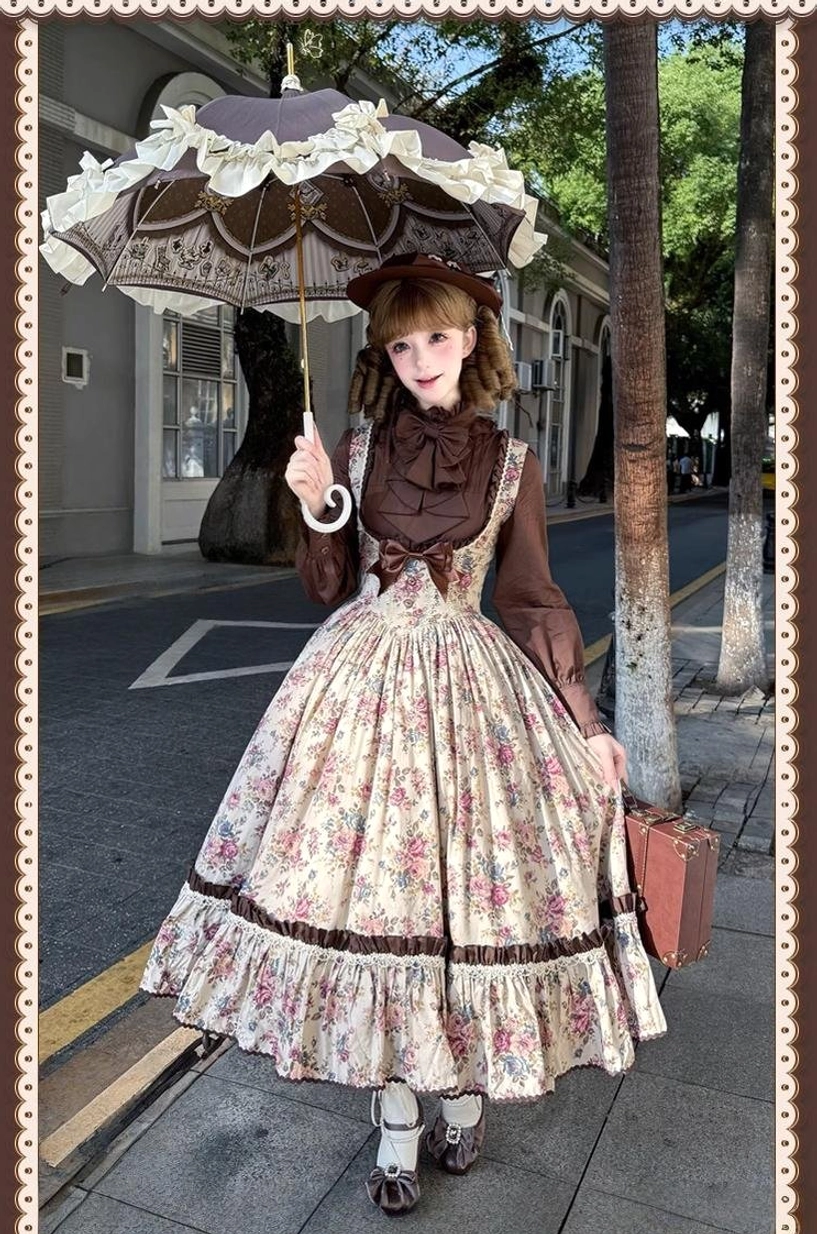 Floral Reverie Old School Lolita JSK size chart measurements elastic bust waist dress length specifications