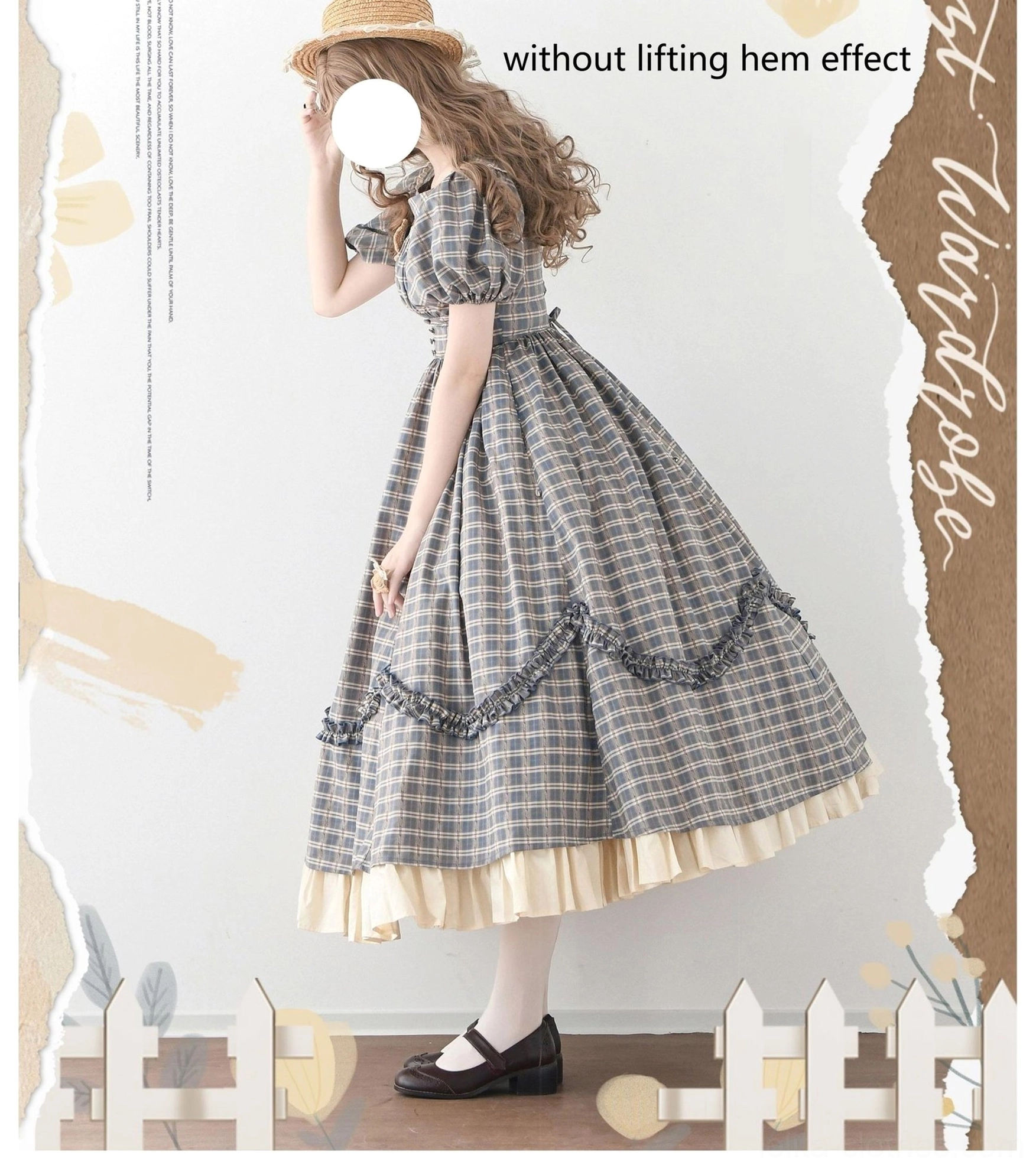 Forest Picnic Lolita OP dress off-shoulder neckline detail with lace trim delicate construction close-up