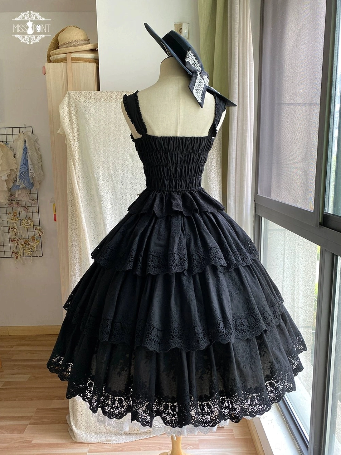 Forest Waltz ivory fitted lolita camisole with complete accessory package - three bow pins and alternative strap shown for versatile styling customization options