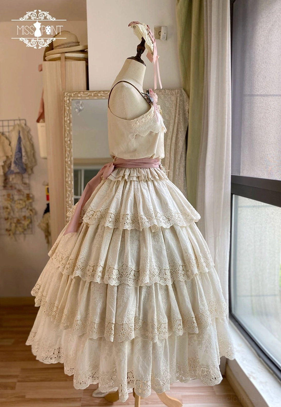 Forest Waltz lolita camisole back shirring detail - rear view showing fitted back design for snug comfortable fit without restricting movement on dress form