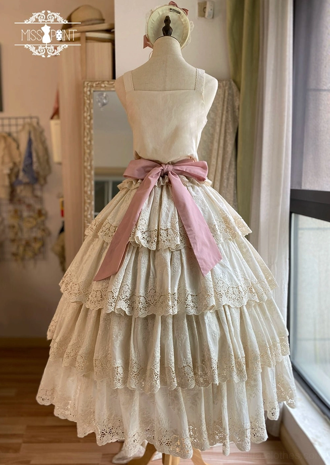 Forest Waltz loose lolita camisole with double ruffle hem - front view showing relaxed silhouette, romantic ruffled layers, and removable bow pin styling option