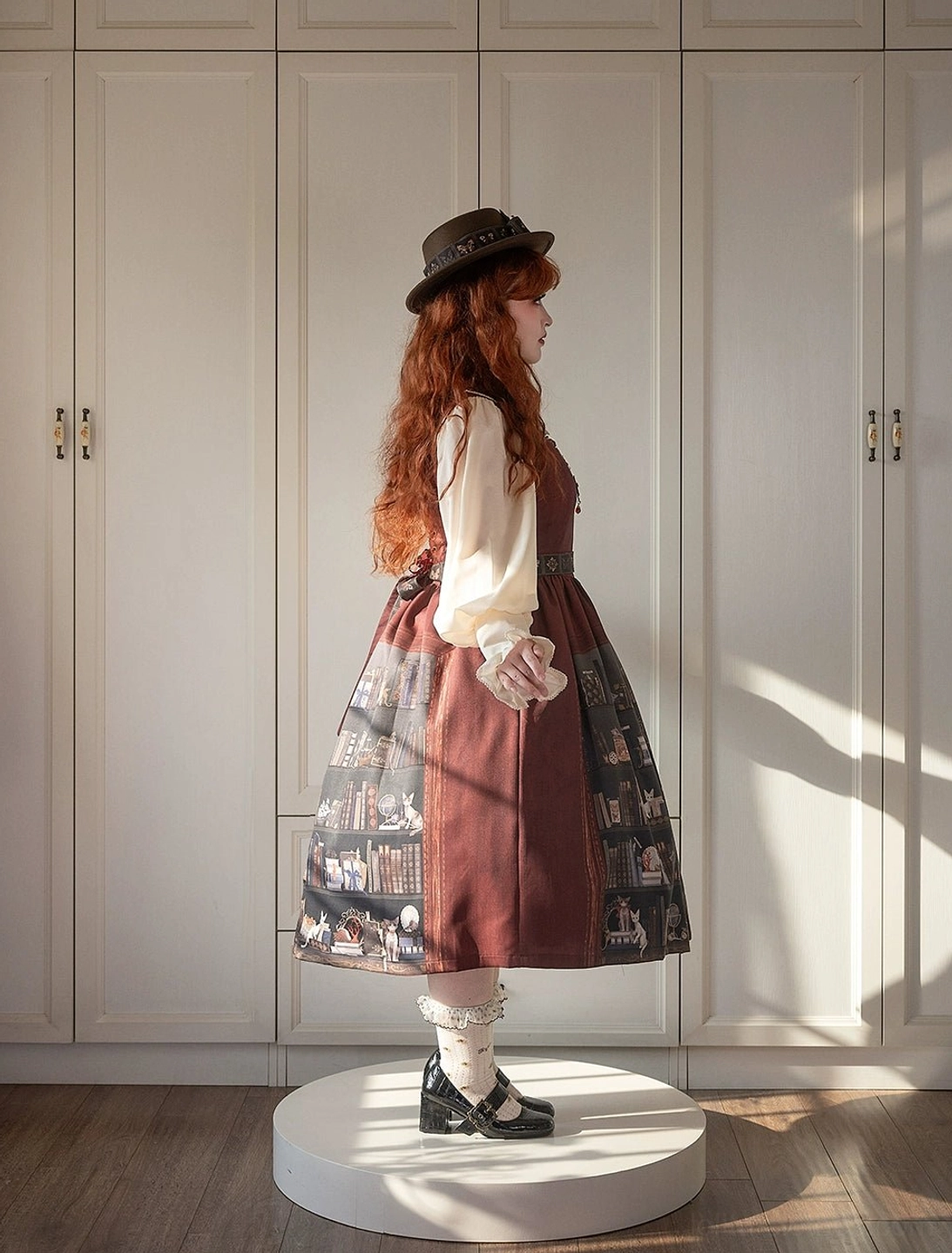 Classic Lolita JSK dress book cat print detail motif literary inspired design